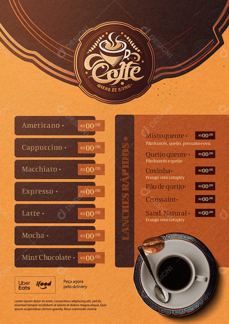 Modelo de Cardápio de Cafeteria PSD Editável