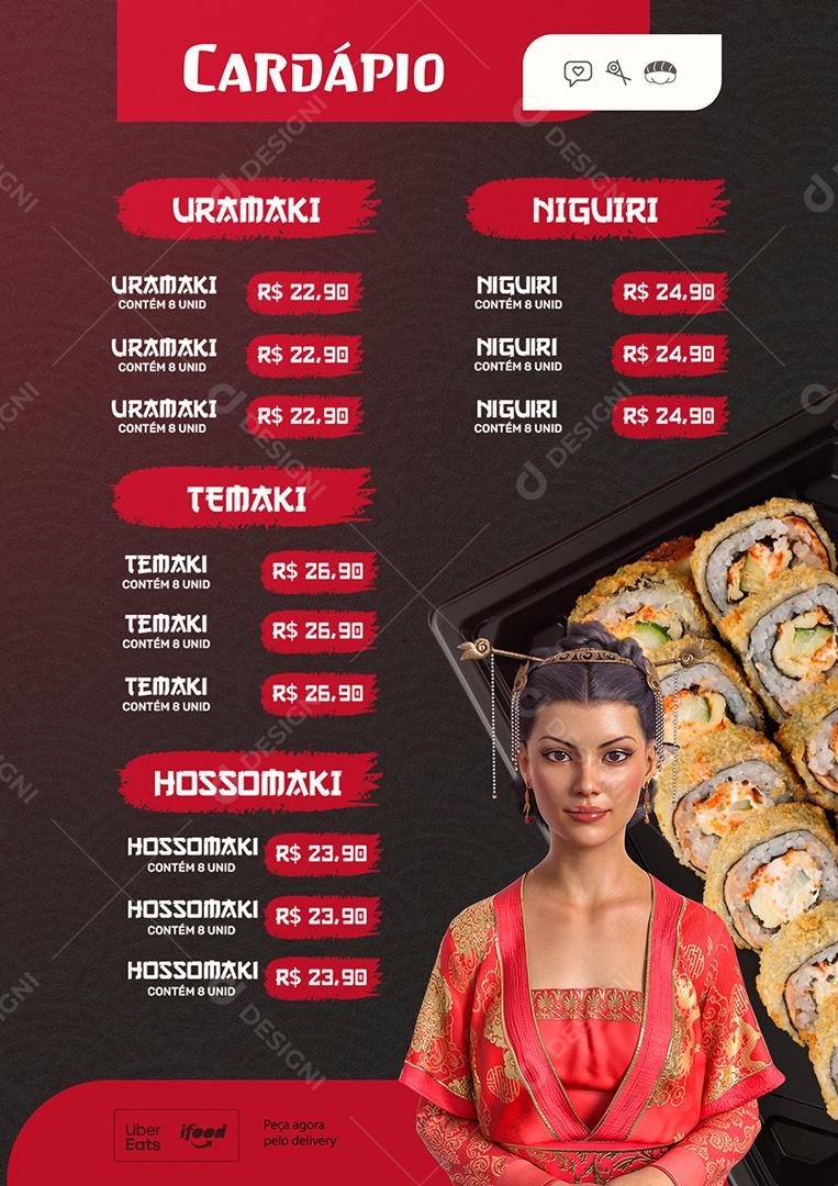 Modelo de cardápio Comida Japonesa Sushi Social Media PSD Editável