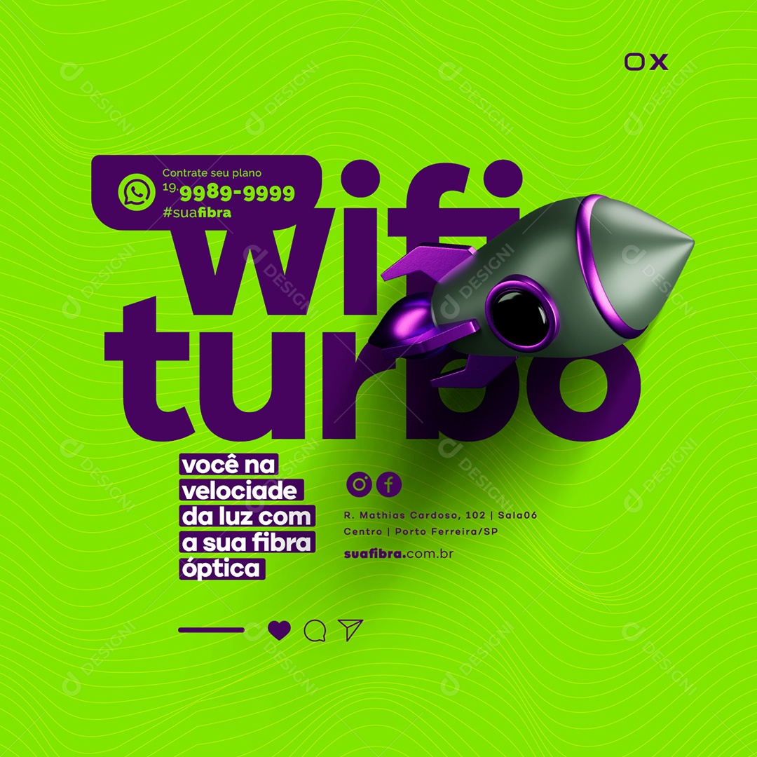 Wifi Turbo Você na Velocidade da Luz Com a Sua Fibra Óptica Provedor de Internet Social Media PSD Editável