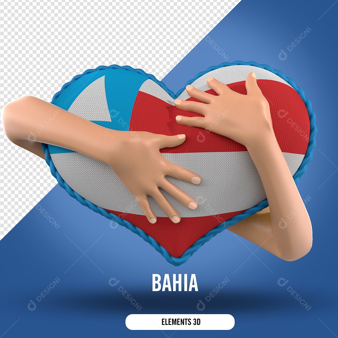 Elemento 3D Para Composição Mão Segurando Coração da Bahia PSD
