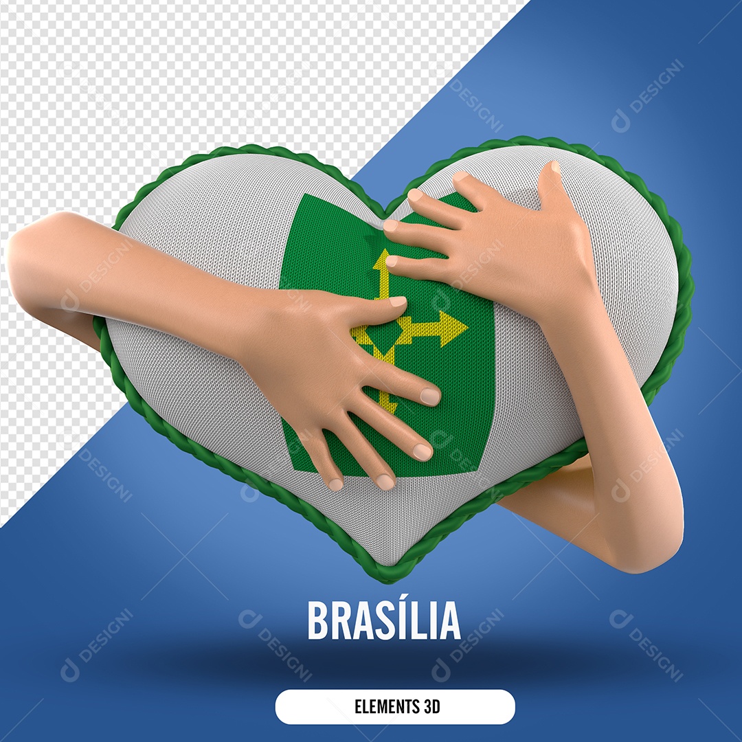 Elemento 3D Para Composição Mão Segurando Coração de Brasília PSD