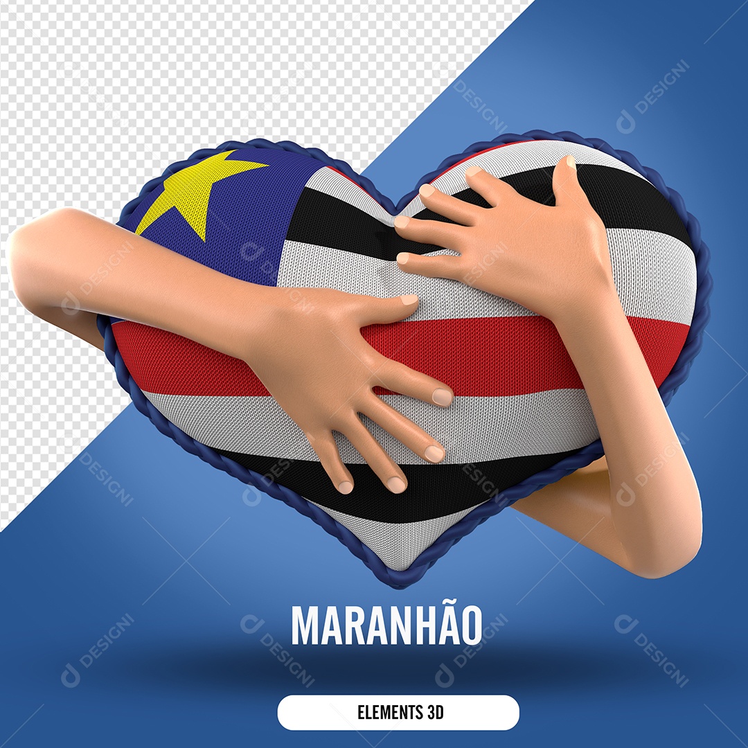 Elemento 3D Para Composição Mão Segurando Coração do Maranhão PSD