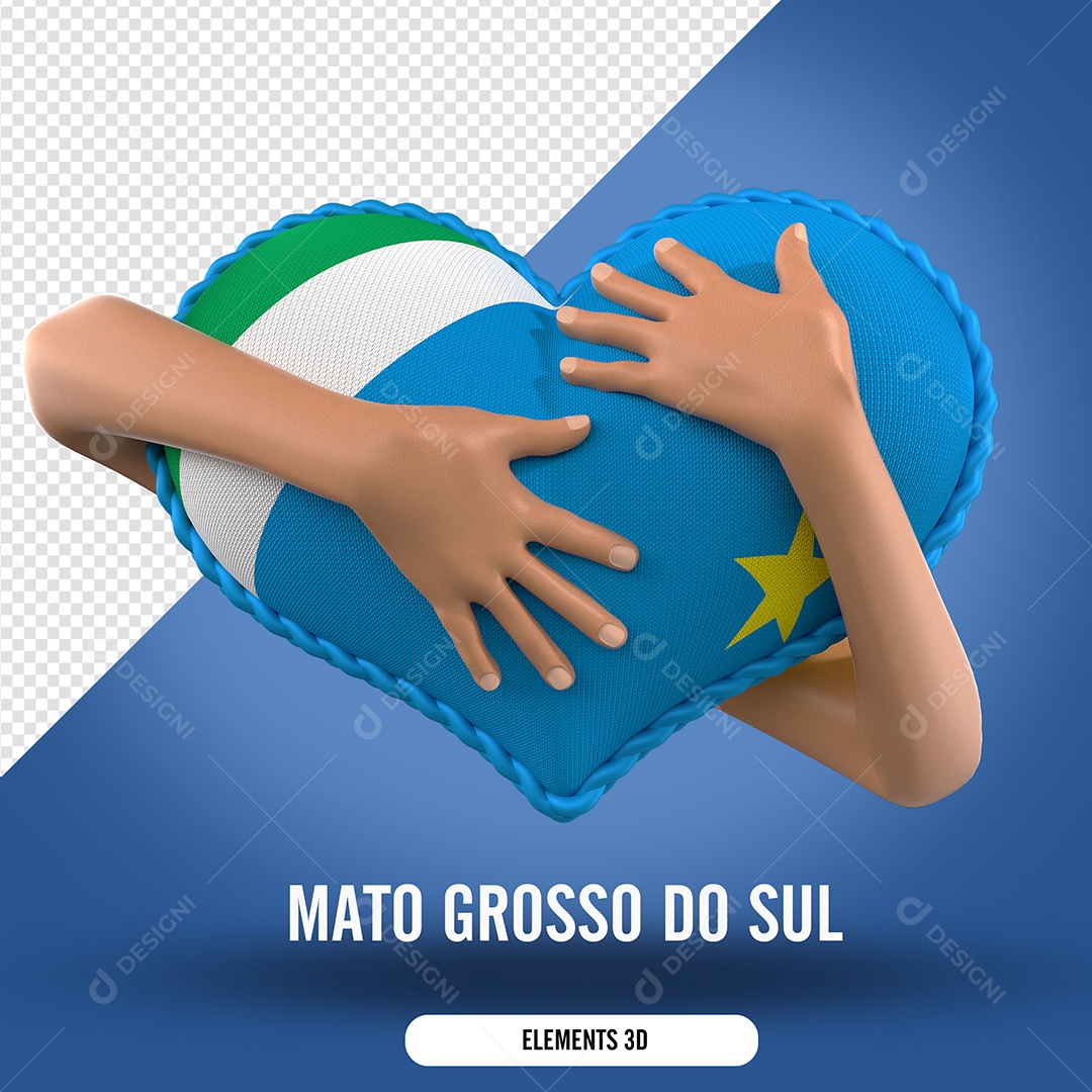 Elemento 3D Para Composição Mão Segurando Coração do Mato Grosso do Sul PSD