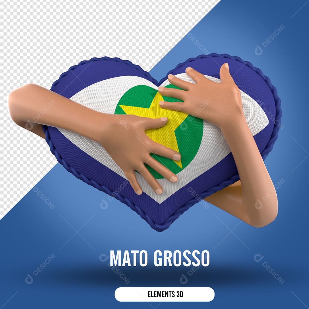 Elemento 3D Para Composição Mão Segurando Coração do Mato Grosso PSD
