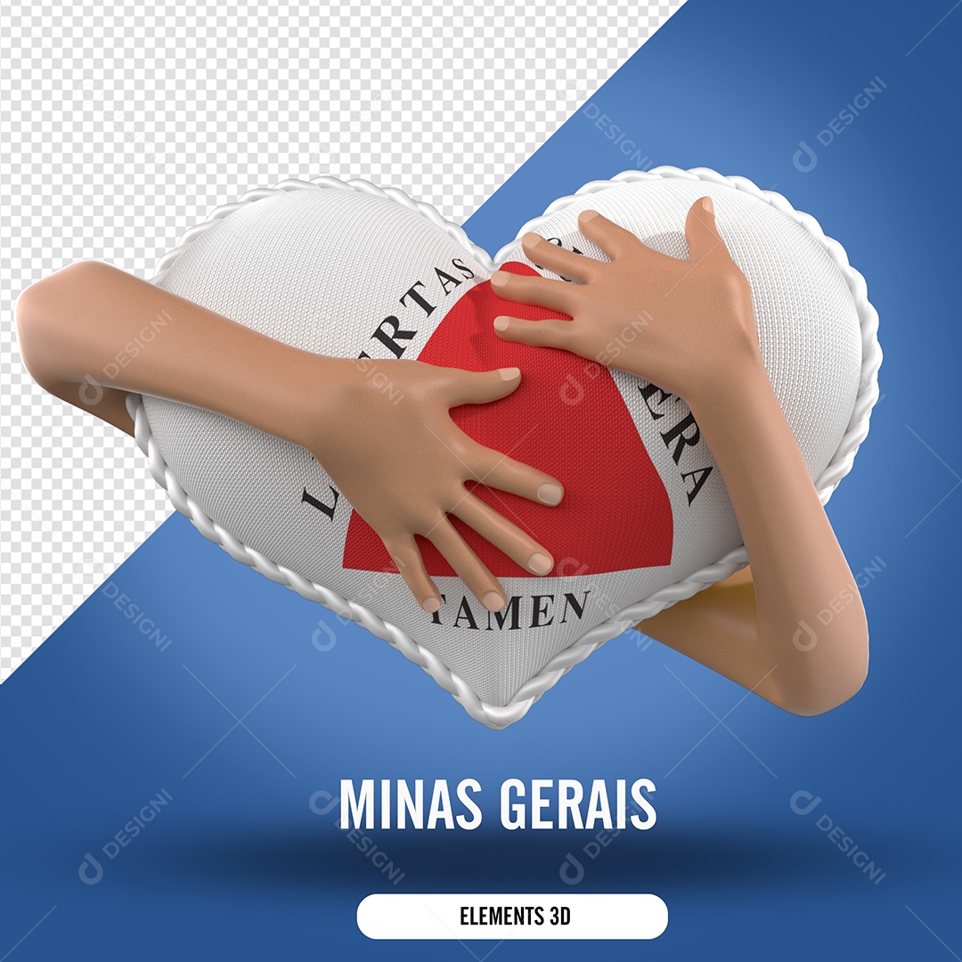 Elemento 3D Para Composição Mão Segurando Coração de Minas Gerais PSD