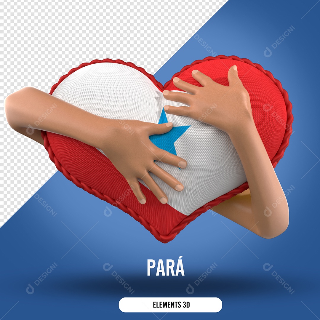 Elemento 3D Para Composição Mão Segurando Coração do Pará PSD