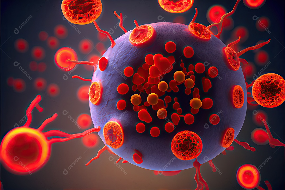 Células sanguíneas, renderização 3D realista dia mundial da malária 25 de abril