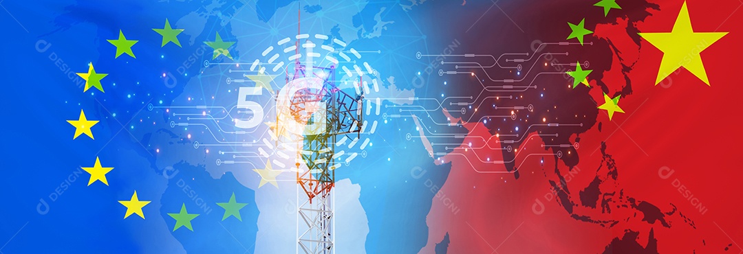 Tecnologia chinesa 5g no conceito da UE. torre de telecomunicações