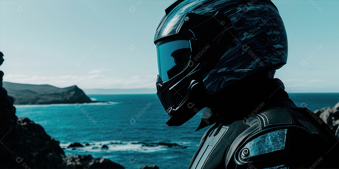 ilustração 3D de pessoa pilotando motocicleta.