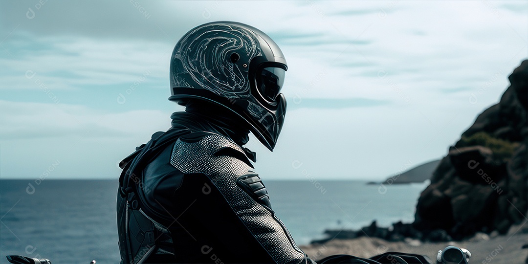 ilustração 3D de pessoa pilotando motocicleta.