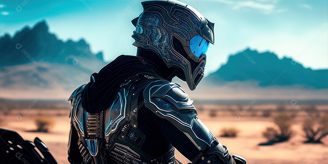 ilustração 3D de pessoa pilotando motocicleta.