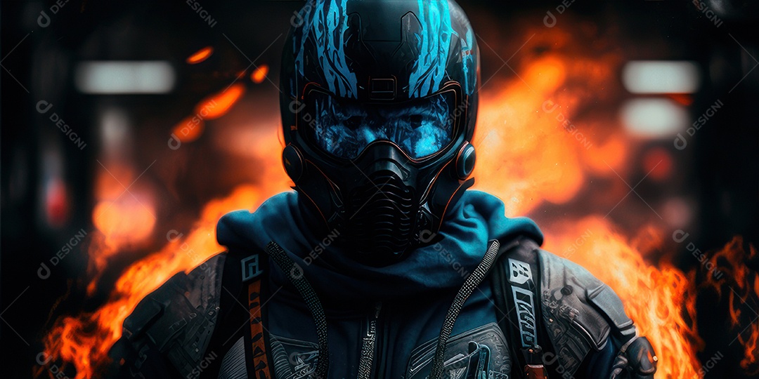 ilustração 3D de pessoa pilotando motocicleta.