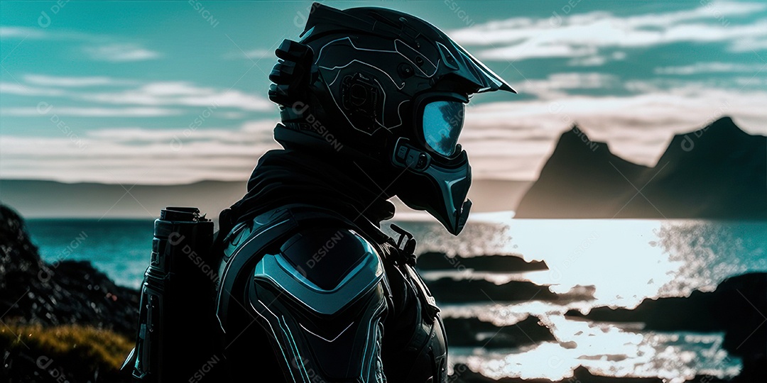 ilustração 3D de pessoa pilotando motocicleta.