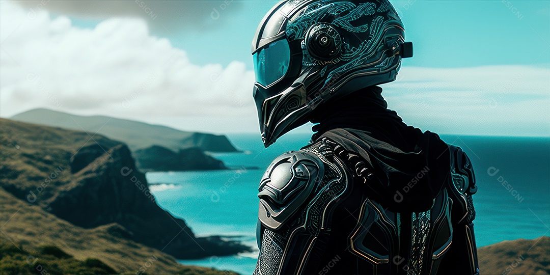 ilustração 3D de pessoa pilotando motocicleta.