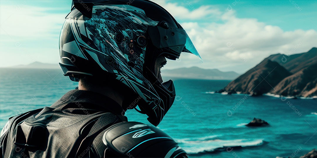 ilustração 3D de pessoa pilotando motocicleta.