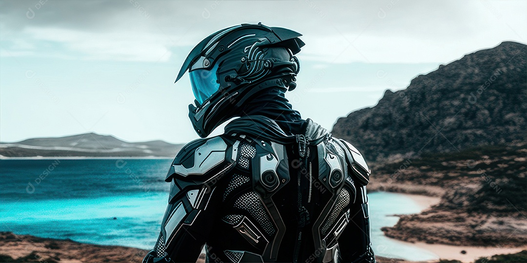 ilustração 3D de pessoa pilotando motocicleta.