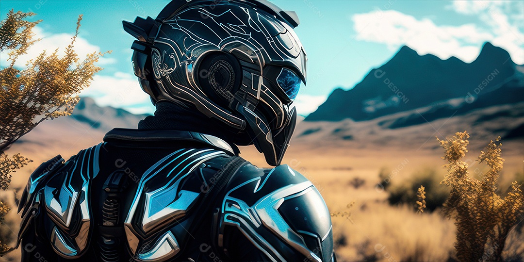 ilustração 3D de pessoa pilotando motocicleta.