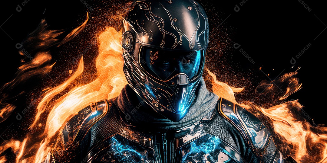 ilustração 3D de pessoa pilotando motocicleta.