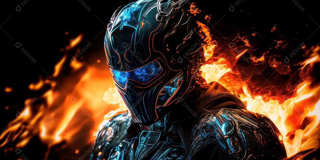 ilustração 3D de pessoa pilotando motocicleta.