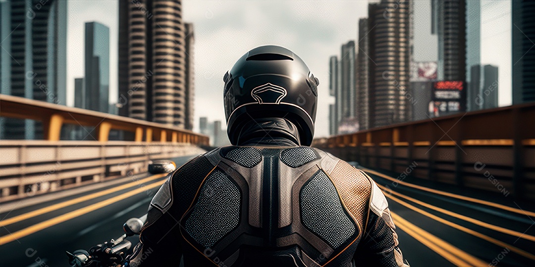 ilustração 3D de pessoa pilotando motocicleta.