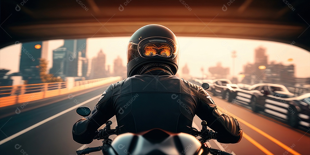ilustração 3D de pessoa pilotando motocicleta.