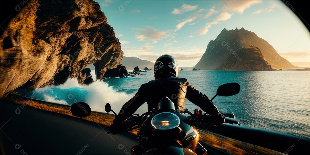 ilustração 3D de pessoa pilotando motocicleta.