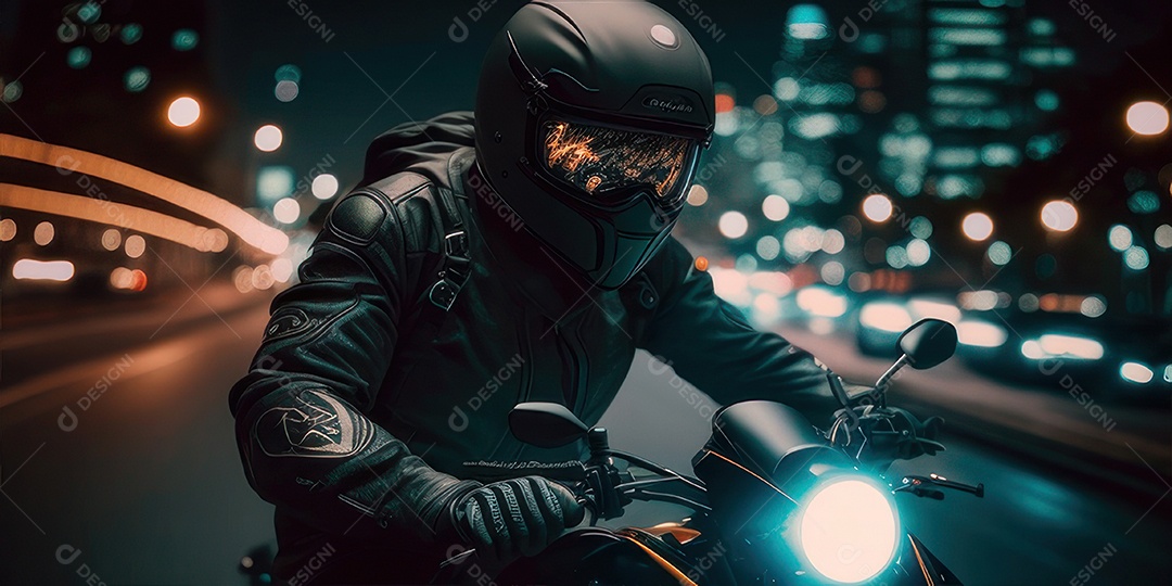 ilustração 3D de pessoa pilotando motocicleta.