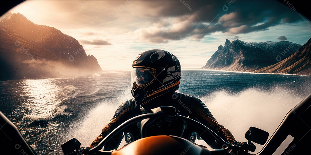 ilustração 3D de pessoa pilotando motocicleta.