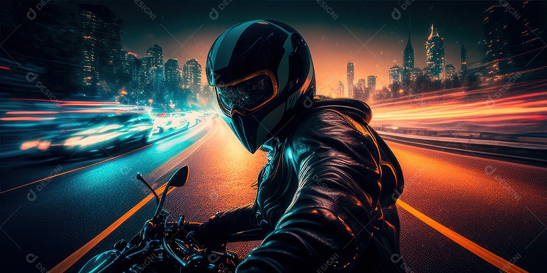 ilustração 3D de pessoa pilotando motocicleta.