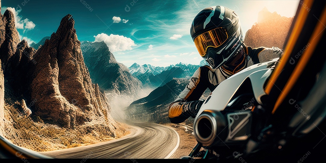 ilustração 3D de pessoa pilotando motocicleta.