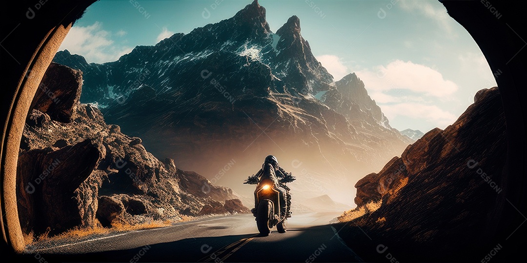 ilustração 3D de pessoa pilotando motocicleta.