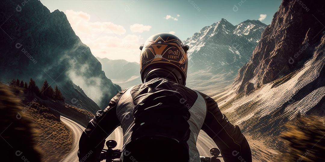 ilustração 3D de pessoa pilotando motocicleta.