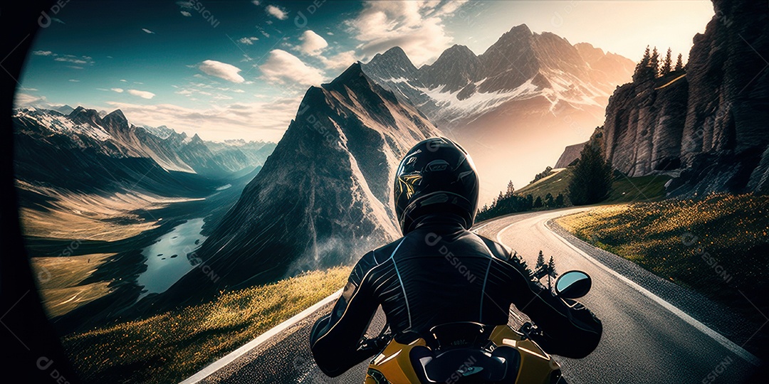 ilustração 3D de pessoa pilotando motocicleta.