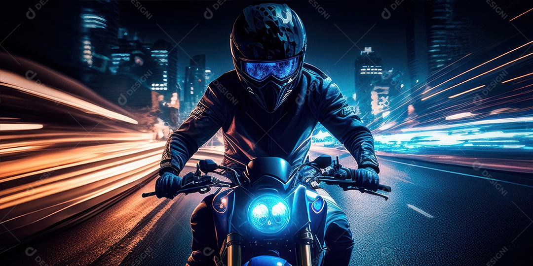 ilustração 3D de pessoa pilotando motocicleta.