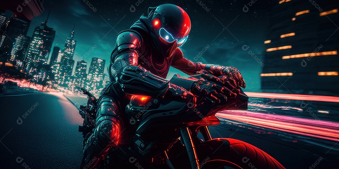 ilustração 3D de pessoa pilotando motocicleta.