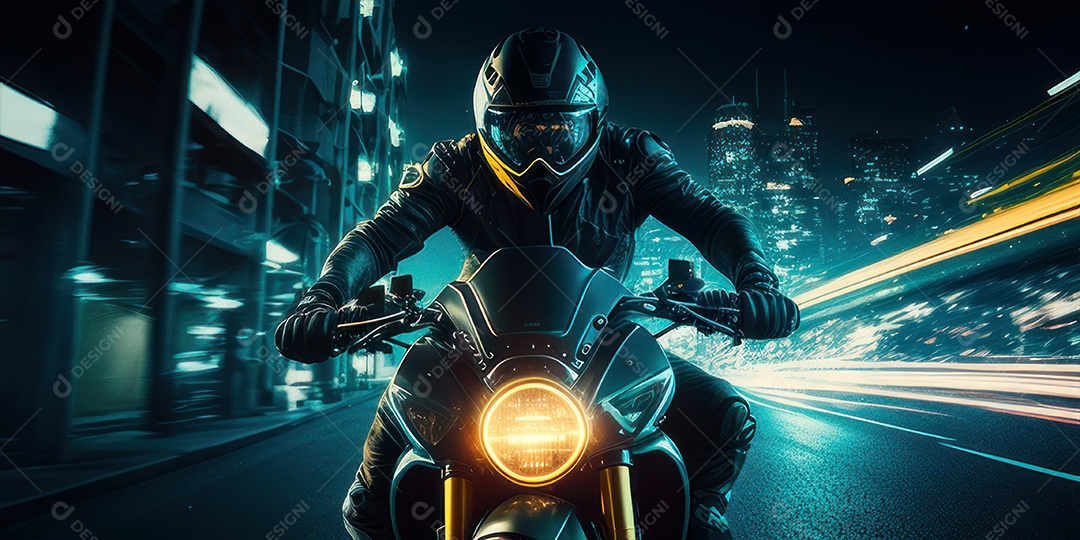 ilustração 3D de pessoa pilotando motocicleta.