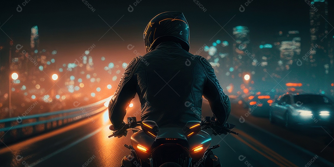 ilustração 3D de pessoa pilotando motocicleta.