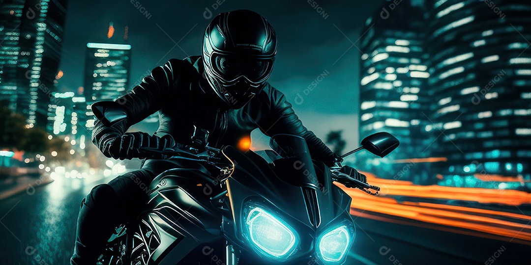 ilustração 3D de pessoa pilotando motocicleta.