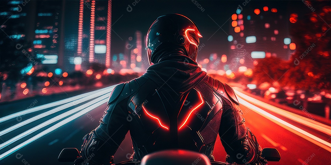 ilustração 3D de pessoa pilotando motocicleta.