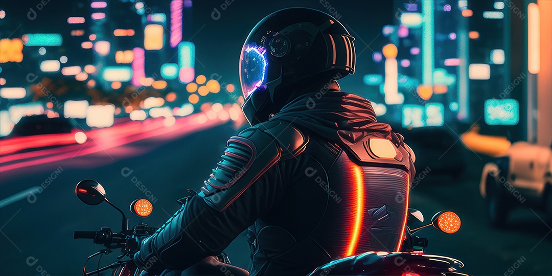 ilustração 3D de pessoa pilotando motocicleta.