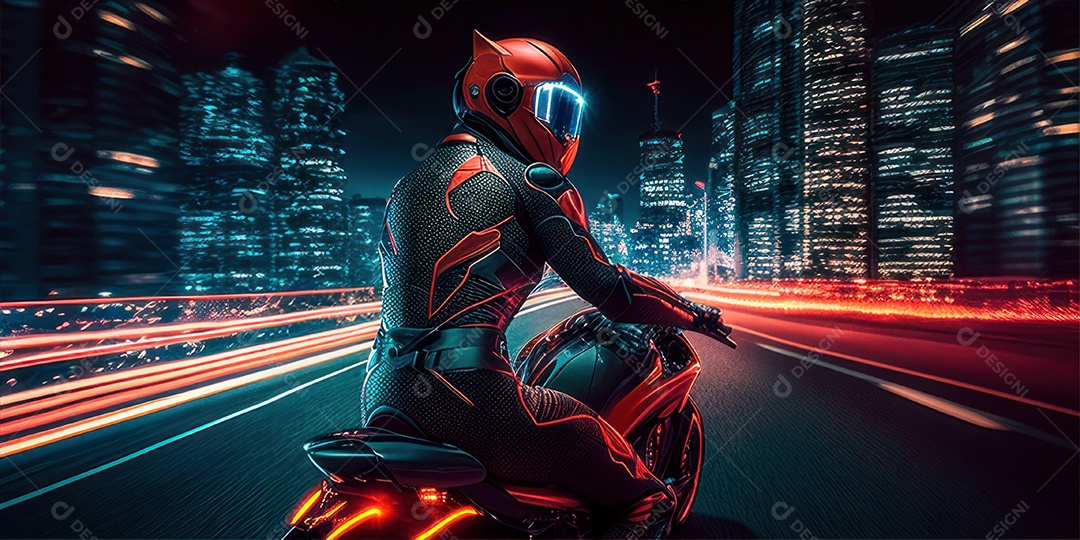 ilustração 3D de pessoa pilotando motocicleta.