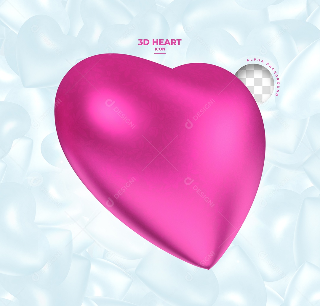 Coração Rosa Elemento 3D Para Composição PSD