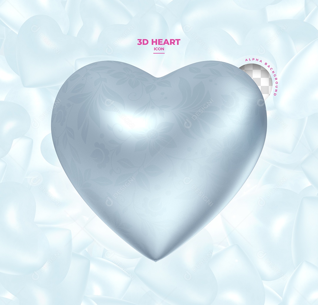 Coração Prata Elemento 3D Para Composição PSD