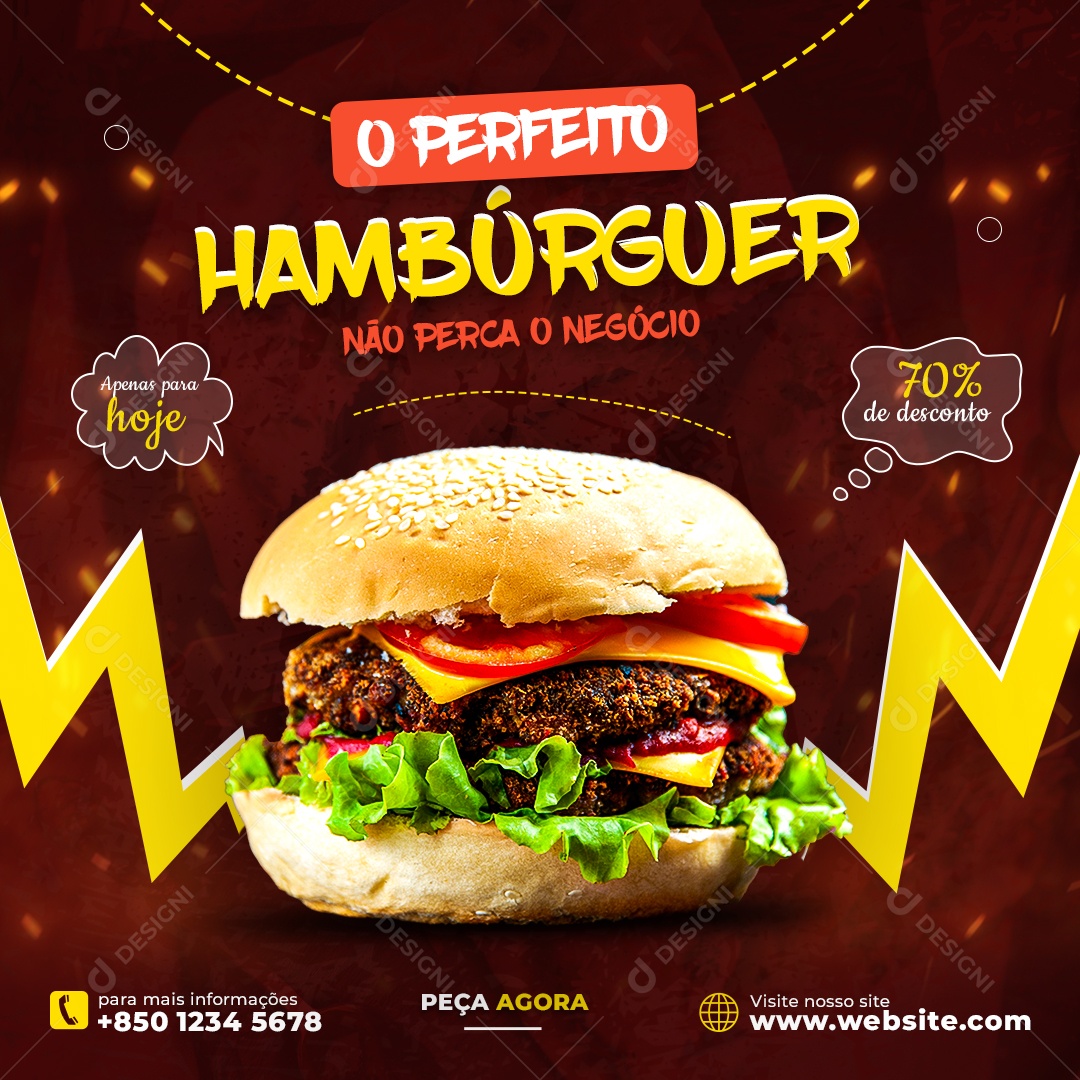 O Perfeito Hambúrguer 70% De Desconto Social Media PSD Editável