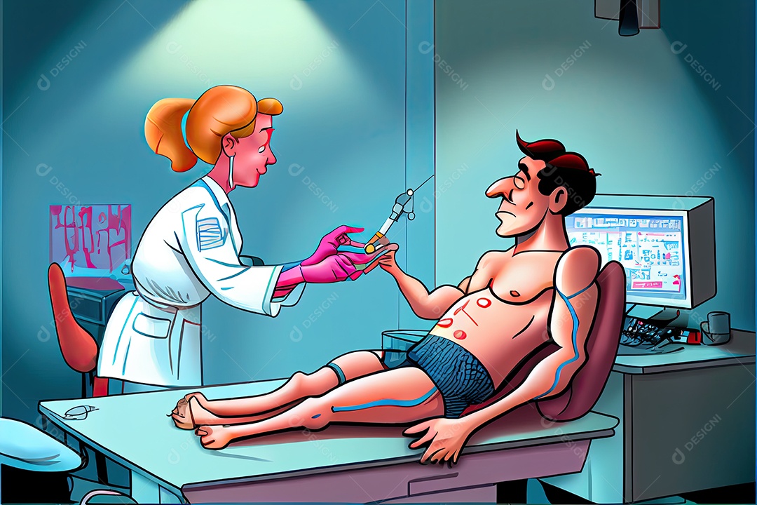 Dia Mundial da Saúde, a chave para o médico de desenho animado global de bem-estar tratando o paciente