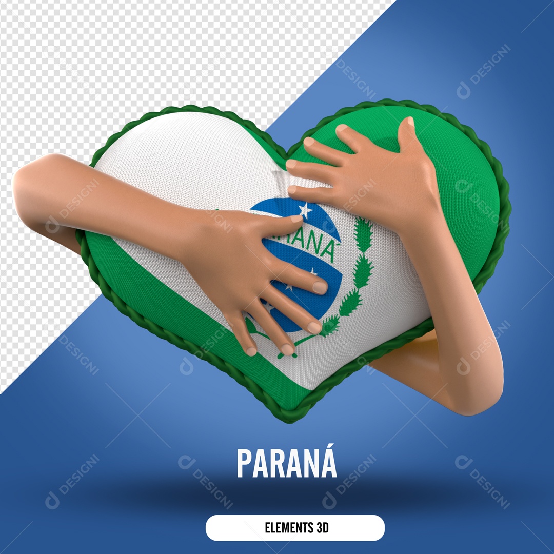 Elemento 3D Para Composição Mão Segurando Coração do Paraná PSD