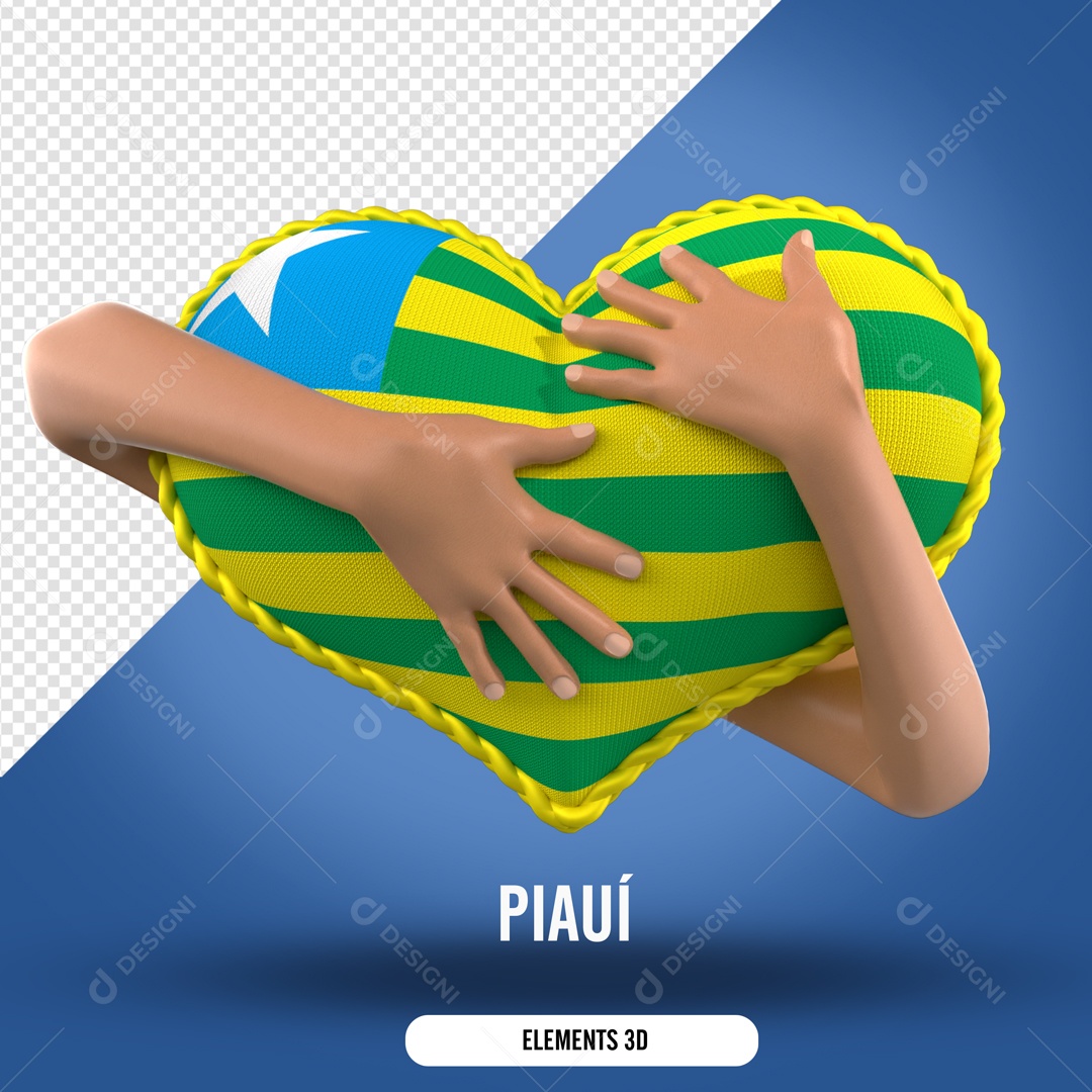 Elemento 3D Para Composição Mão Segurando Coração do Piauí PSD