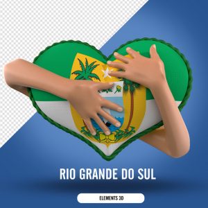Elemento 3D Para Composição Mão Segurando Coração do Rio Grande do Sul PSD