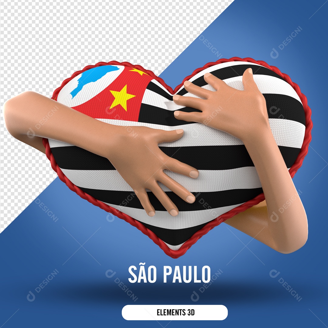 Elemento 3D Para Composição Mão Segurando Coração de São Paulo PSD