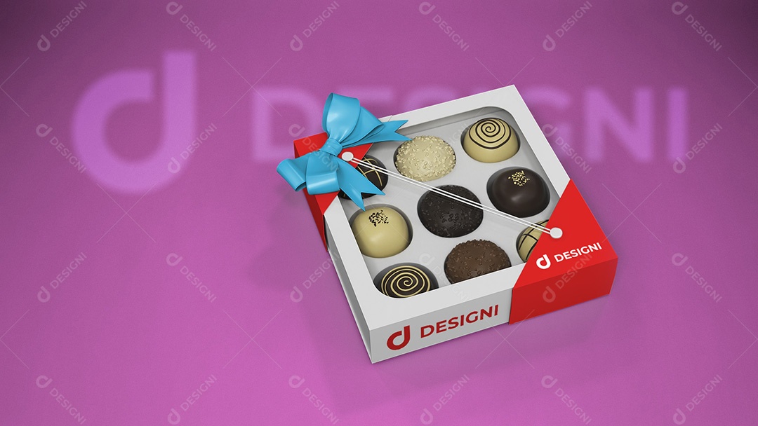 Mockup De Caixa De Chocolate Vermelho e Branco Designi PSD Editável